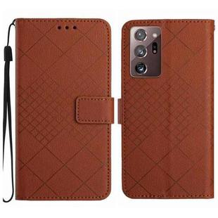 For Samsung Galaxy Note20 Ultra Rhombic Grid Texture Leather Phone Case(Brown)