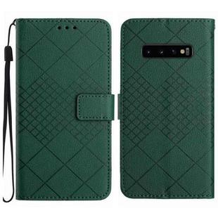 For Samsung Galaxy S10+ Rhombic Grid Texture Leather Phone Case(Green)