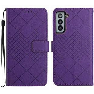 For Samsung Galaxy S21+ 5G Rhombic Grid Texture Leather Phone Case(Purple)