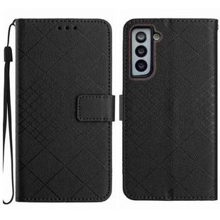 For Samsung Galaxy S21+ 5G Rhombic Grid Texture Leather Phone Case(Black)