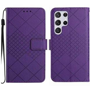 For Samsung Galaxy S22 Ultra 5G Rhombic Grid Texture Leather Phone Case(Purple)