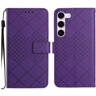 For Samsung Galaxy S23 5G Rhombic Grid Texture Leather Phone Case(Purple)