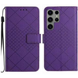 For Samsung Galaxy S23 Ultra 5G Rhombic Grid Texture Leather Phone Case(Purple)