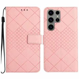 For Samsung Galaxy S23 Ultra 5G Rhombic Grid Texture Leather Phone Case(Pink)