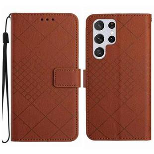 For Samsung Galaxy S24 Ultra 5G Rhombic Grid Texture Leather Phone Case(Brown)