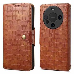 For Huawei Mate 60 Denior Crocodile Texture Oil Edge Leather Phone Case(Brown)