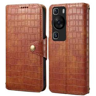 For Huawei P60 Denior Crocodile Texture Oil Edge Leather Phone Case(Brown)