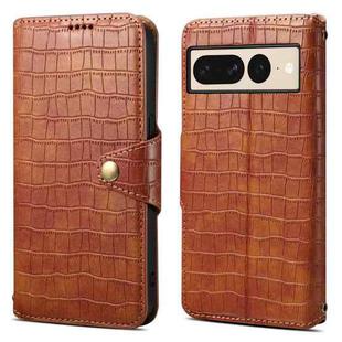 For Google Pixel 7 Pro Denior Crocodile Texture Oil Edge Leather Phone Case(Brown)