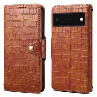 For Google Pixel 6 Denior Crocodile Texture Oil Edge Leather Phone Case(Brown)