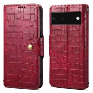 For Google Pixel 6 Denior Crocodile Texture Oil Edge Leather Phone Case(Rose Red)
