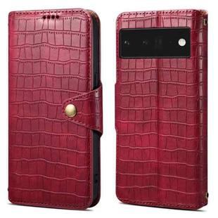 For Google Pixel 6 Pro Denior Crocodile Texture Oil Edge Leather Phone Case(Rose Red)