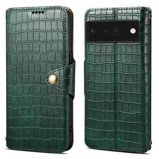 For Google Pixel 6 Pro Denior Crocodile Texture Oil Edge Leather Phone Case(Green)
