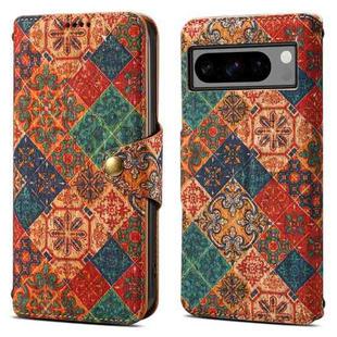 For Google Pixel 8 Pro Denior Flower Language Series Cork Fabric Oil Edge Leather Phone Case(Winter)