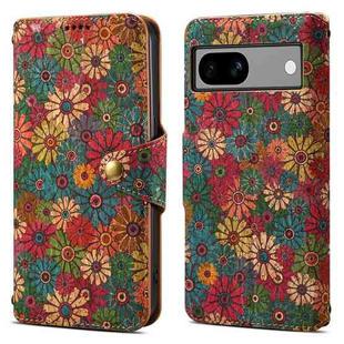 For Google Pixel 7a Denior Flower Language Series Cork Fabric Oil Edge Leather Phone Case(Spring)