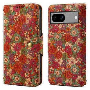 For Google Pixel 7a Denior Flower Language Series Cork Fabric Oil Edge Leather Phone Case(Summer)