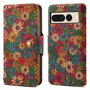 For Google Pixel 7 Pro Denior Flower Language Series Cork Fabric Oil Edge Leather Phone Case(Spring)