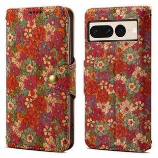 For Google Pixel 7 Pro Denior Flower Language Series Cork Fabric Oil Edge Leather Phone Case(Summer)