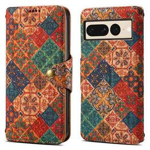 For Google Pixel 7 Pro Denior Flower Language Series Cork Fabric Oil Edge Leather Phone Case(Winter)