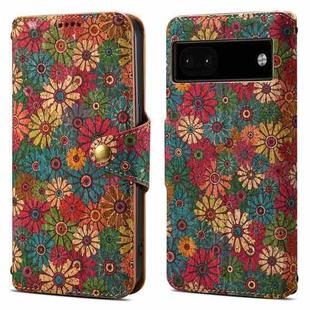 For Google Pixel 6a Denior Flower Language Series Cork Fabric Oil Edge Leather Phone Case(Spring)