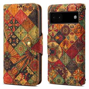 For Google Pixel 6a Denior Flower Language Series Cork Fabric Oil Edge Leather Phone Case(Autumn)