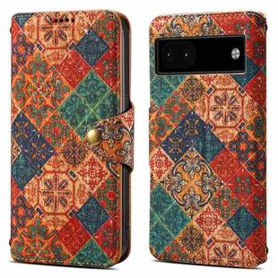 For Google Pixel 6a Denior Flower Language Series Cork Fabric Oil Edge Leather Phone Case(Winter)