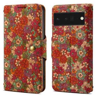 For Google Pixel 6 Pro Denior Flower Language Series Cork Fabric Oil Edge Leather Phone Case(Summer)