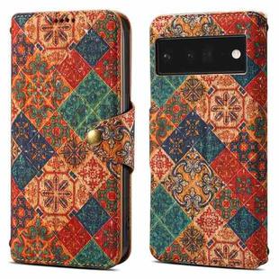 For Google Pixel 6 Pro Denior Flower Language Series Cork Fabric Oil Edge Leather Phone Case(Winter)