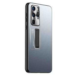 For Huawei P40 Pro Frosted Metal Hybrid TPU Holder Phone Case(Blue)