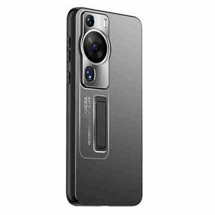 For Huawei P60 Pro Frosted Metal Hybrid TPU Holder Phone Case(Black)