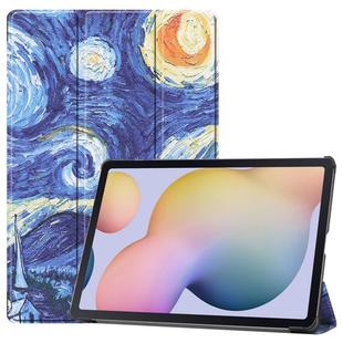 For Samsung Galaxy Tab S8+ / Tab S8 Plus /  Tab S7 FE / Tab S7+ Custer Painted PU Leather Case with Sleep / Wake-up Function & 3-Fold Holder(Starry Sky)