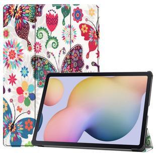 For Samsung Galaxy Tab S8+ / Tab S8 Plus /  Tab S7 FE / Tab S7+ Custer Painted PU Leather Case with Sleep / Wake-up Function & 3-Fold Holder(Color Butterfly)