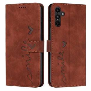 For Samsung Galaxy A15 Skin Feel Heart Embossed Leather Phone Case with Long Lanyard(Brown)