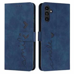 For Samsung Galaxy S24+ Skin Feel Heart Embossed Leather Phone Case with Long Lanyard(Blue)