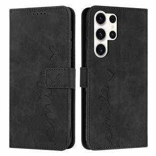 ForSamsung Galaxy S24 Ultra Skin Feel Heart Embossed Leather Phone Case with Long Lanyard(Black)