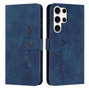 ForSamsung Galaxy S24 Ultra Skin Feel Heart Embossed Leather Phone Case with Long Lanyard(Blue)