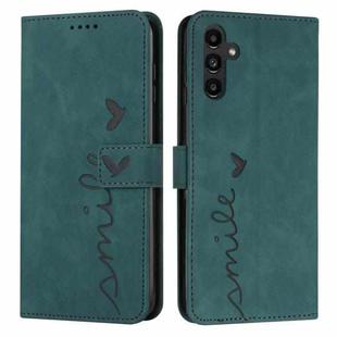 For Samsung Galaxy A55 Skin Feel Heart Embossed Leather Phone Case with Long Lanyard(Green)