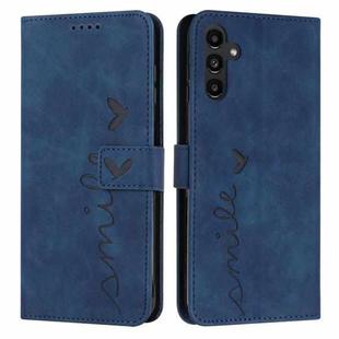For Samsung Galaxy A55 Skin Feel Heart Embossed Leather Phone Case with Long Lanyard(Blue)