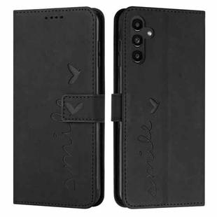For Samsung Galaxy A35 Skin Feel Heart Embossed Leather Phone Case with Long Lanyard(Black)