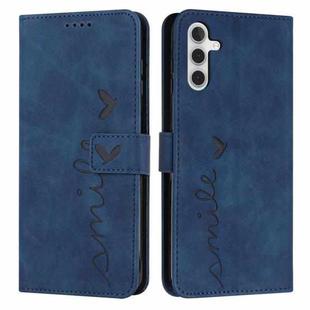 For Samsung Galaxy M55 / C55 Skin Feel Heart Embossed Leather Phone Case with Long Lanyard(Blue)