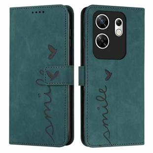 For Infinix Zero 30 4G Skin Feel Heart Embossed Leather Phone Case with Long Lanyard(Green)