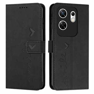 For Infinix Zero 30 4G Skin Feel Heart Embossed Leather Phone Case with Long Lanyard(Black)