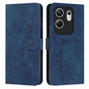 For Infinix Zero 30 4G Skin Feel Heart Embossed Leather Phone Case with Long Lanyard(Blue)