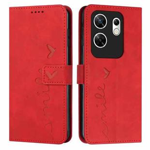 For Infinix Zero 30 4G Skin Feel Heart Embossed Leather Phone Case with Long Lanyard(Red)