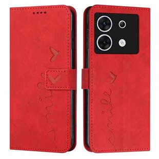 For Infinix Zero 30 5G Skin Feel Heart Embossed Leather Phone Case with Long Lanyard(Red)