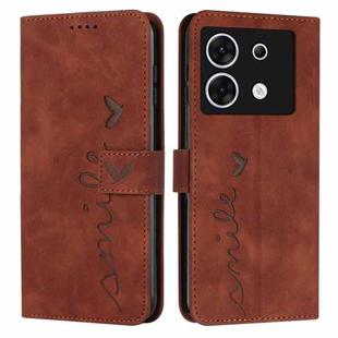 For Infinix Zero 30 5G Skin Feel Heart Embossed Leather Phone Case with Long Lanyard(Brown)