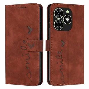 For Infinix Smart 8 Skin Feel Heart Embossed Leather Phone Case with Long Lanyard(Brown)