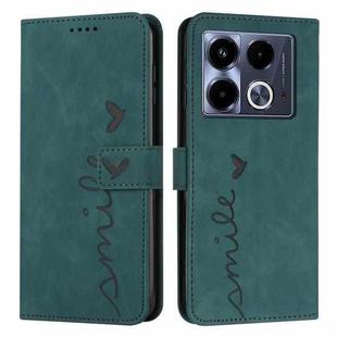 For Infinix Note 40 4G Skin Feel Heart Embossed Leather Phone Case with Long Lanyard(Green)