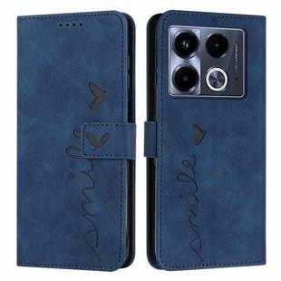 For Infinix Note 40 4G Skin Feel Heart Embossed Leather Phone Case with Long Lanyard(Blue)