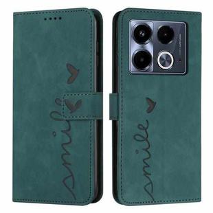 For Infinix Note 40 5G Skin Feel Heart Embossed Leather Phone Case with Long Lanyard(Green)