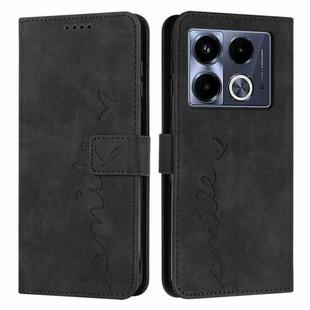 For Infinix Note 40 5G Skin Feel Heart Embossed Leather Phone Case with Long Lanyard(Black)
